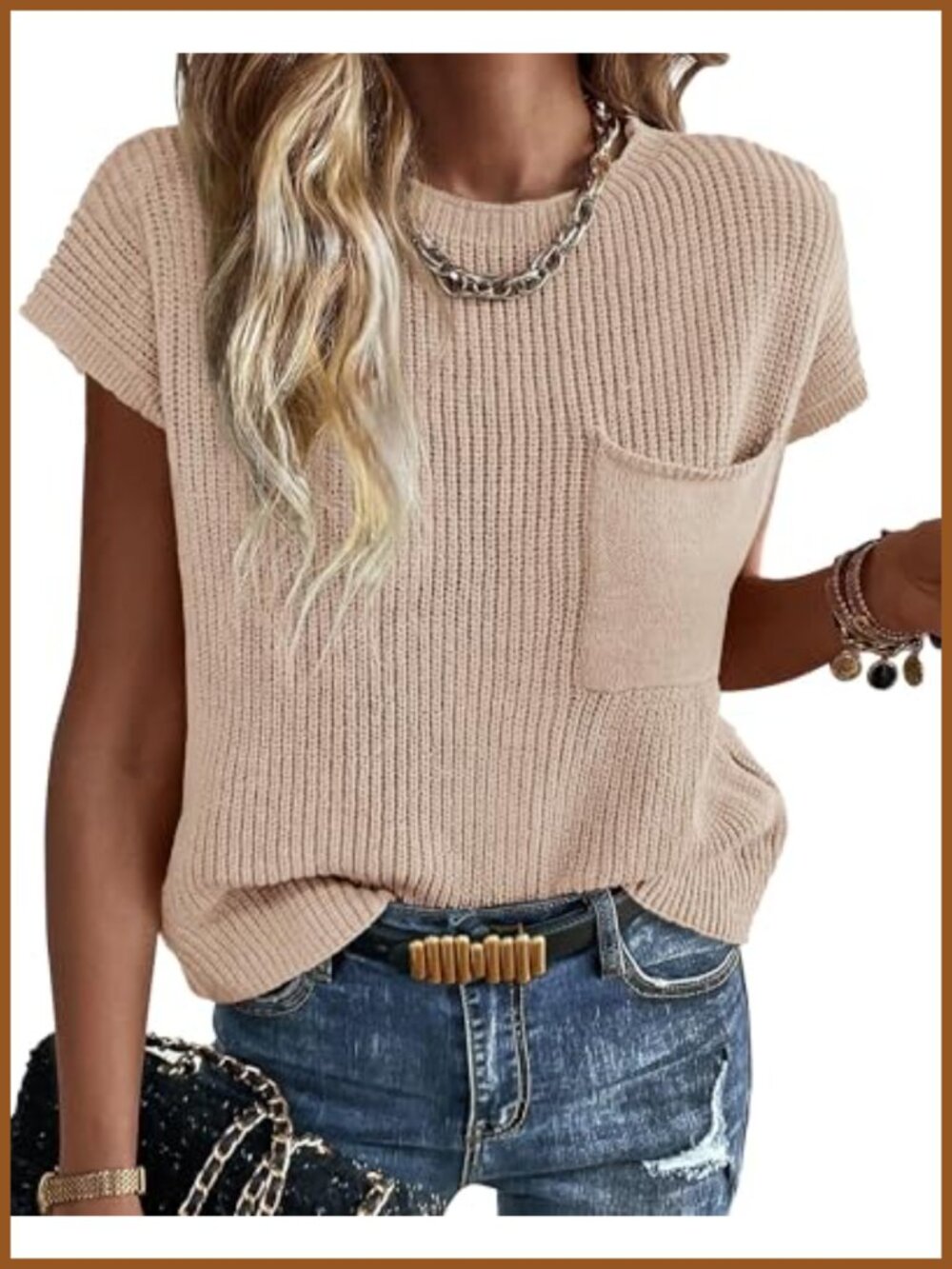 Cap Sleeve Crochet Sweater Vest Loose Knit Tank Top